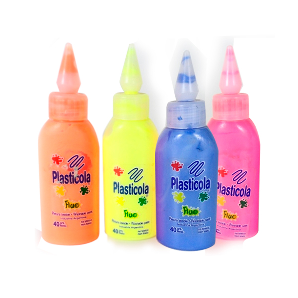 Adhesivo vinílico flúo Plasticola, 40g. pack de 6 unidades