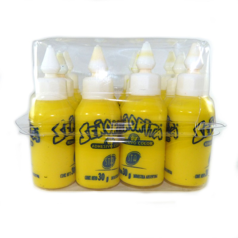 Adhesivo color Señorita amarillo, 30g. pack de 12 unidades