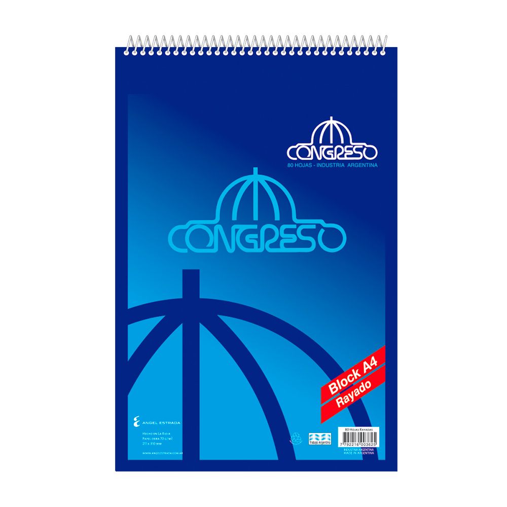 Block Congreso, espiralado A4, 80 hojas rayadas
