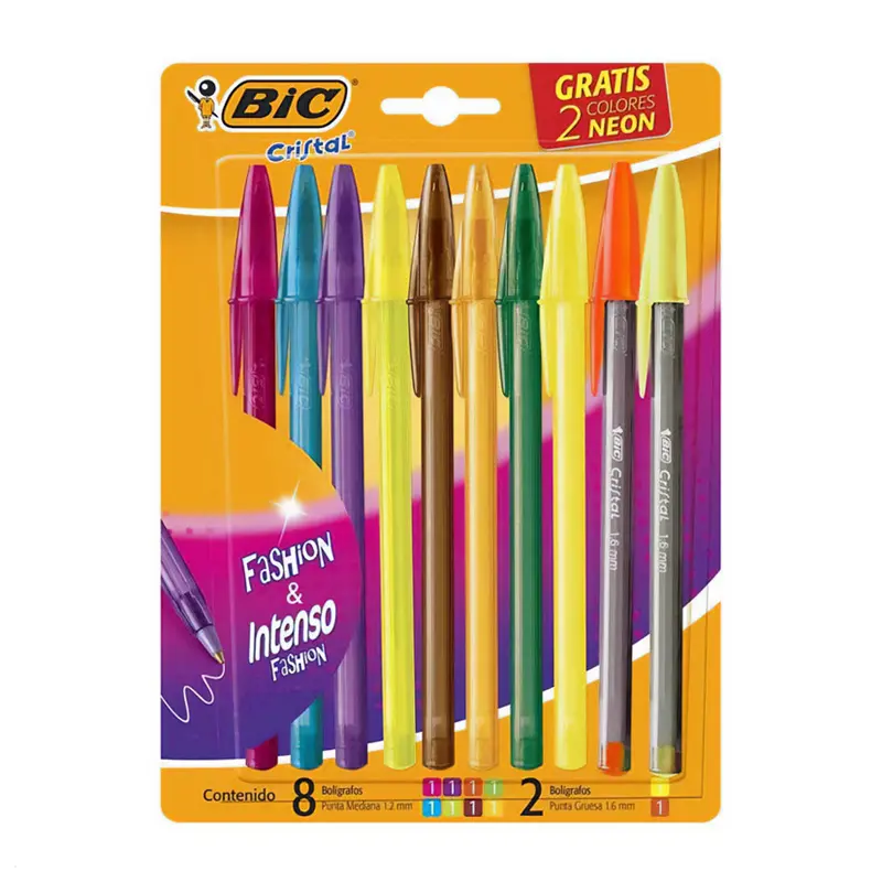 Bolígrafo Bic Fashion, blister de 10 colores (8 + 2 Neón)