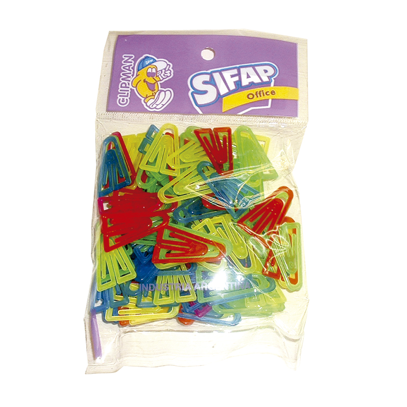 Broches Clips Sifap Triangulares plásticos, caja de 100 unidades