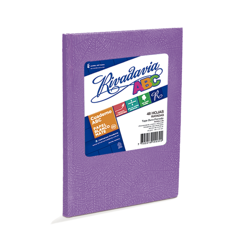 Cuaderno Araña Rivadavia ABC tapa dura lila, 19 x 23cm. 48 hojas rayadas