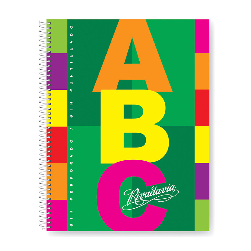 Cuaderno espiralado Rivadavia ABC tapa de cartón, 21 x 27cm. 60 hojas rayadas