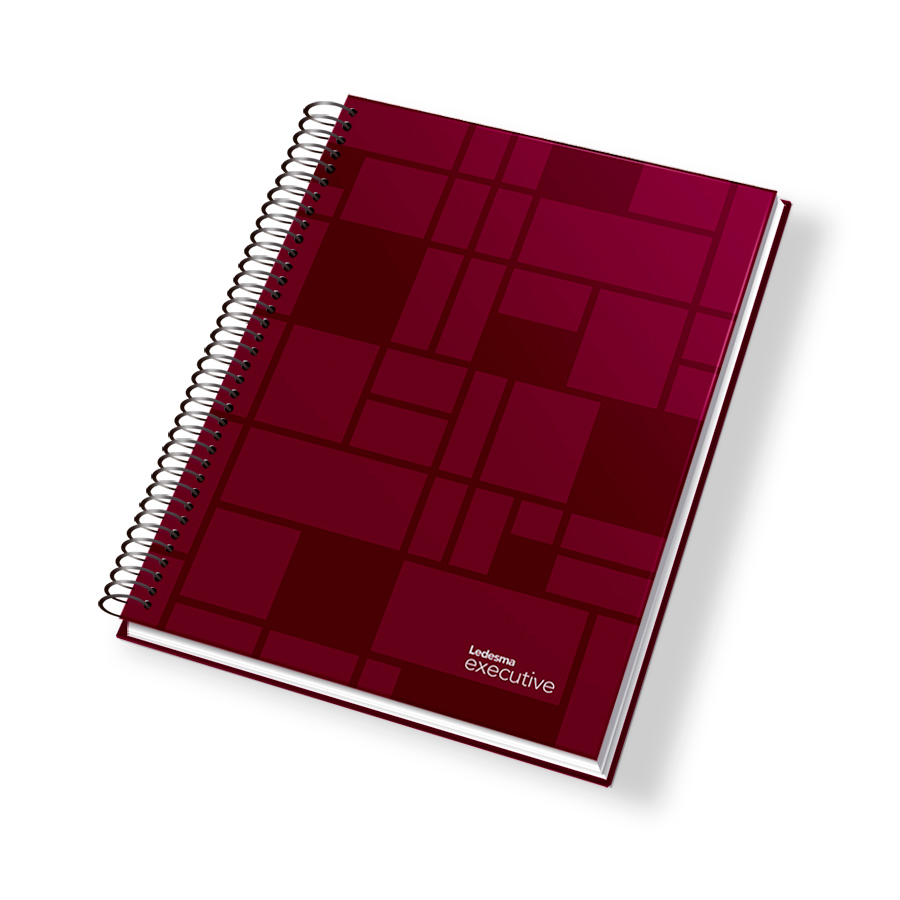 Cuaderno espiralado Executive tapa de polipropileno bordó, 22 x 29cm. 84 hojas cuadriculadas