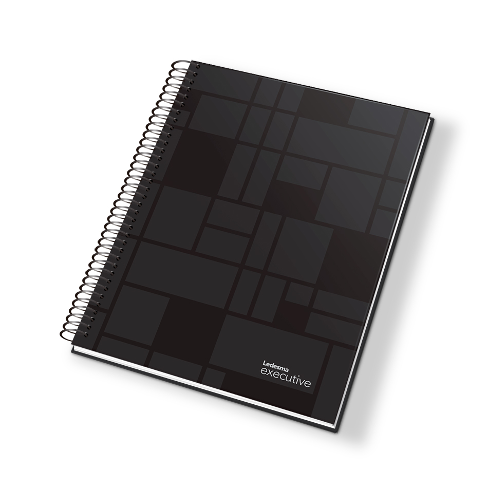 Cuaderno espiralado Executive tapa de polipropileno negro, 16 x 21cm. 120 hojas rayadas