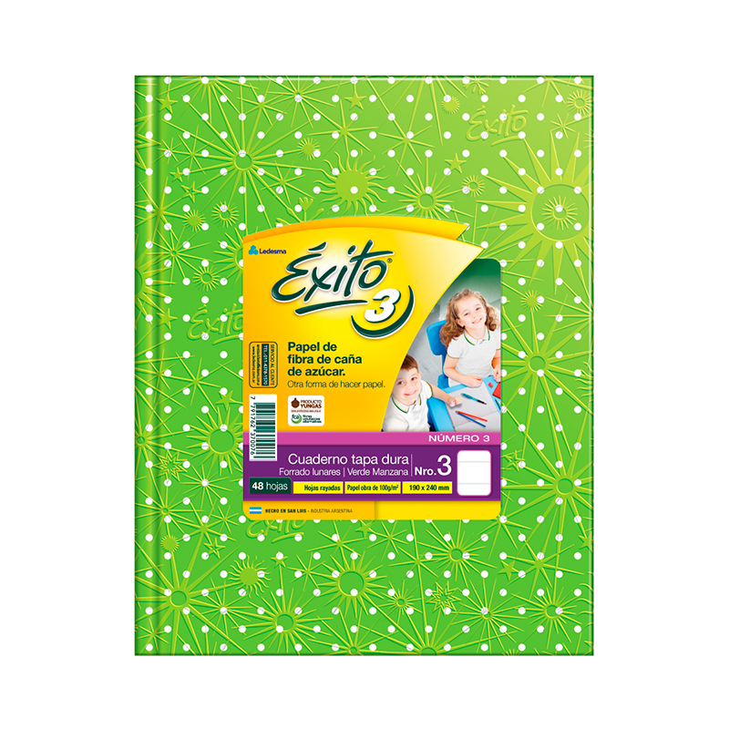 Cuaderno Lunares Éxito tapa de cartón verde manzana, 19 x 23cm. 48 hojas rayadas