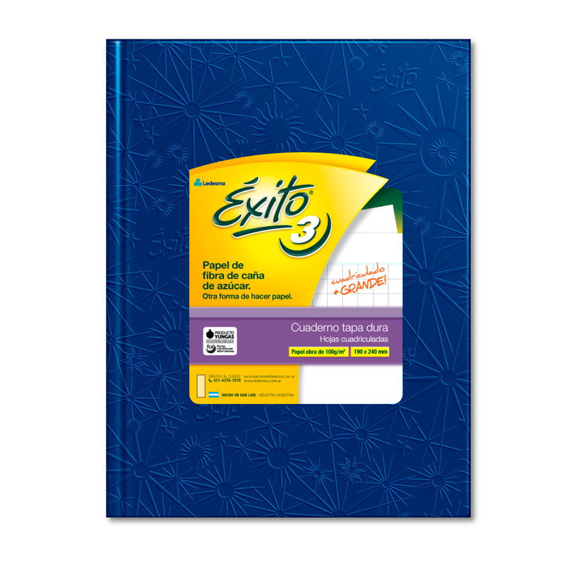Cuaderno Éxito E3 Universo, tapa dura forrada azul, 19 x 24cm. 48 hojas cuadriculado grande