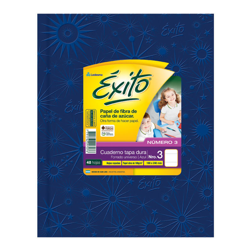 Cuaderno Éxito Universo tapa de cartón azul, 19 x 23cm. 48 hojas rayadas