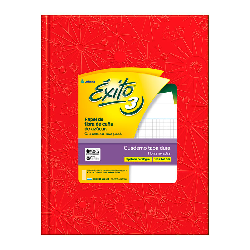 Cuaderno Éxito Universo N°3, tapa de cartón rojo, 19 x 23cm. 48 hojas cuadriculadas