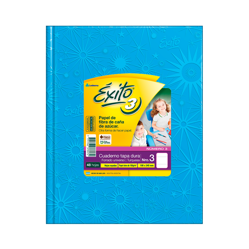 Cuaderno Éxito Universo tapa de cartón turquesa, 19 x 23cm. 48 hojas rayadas