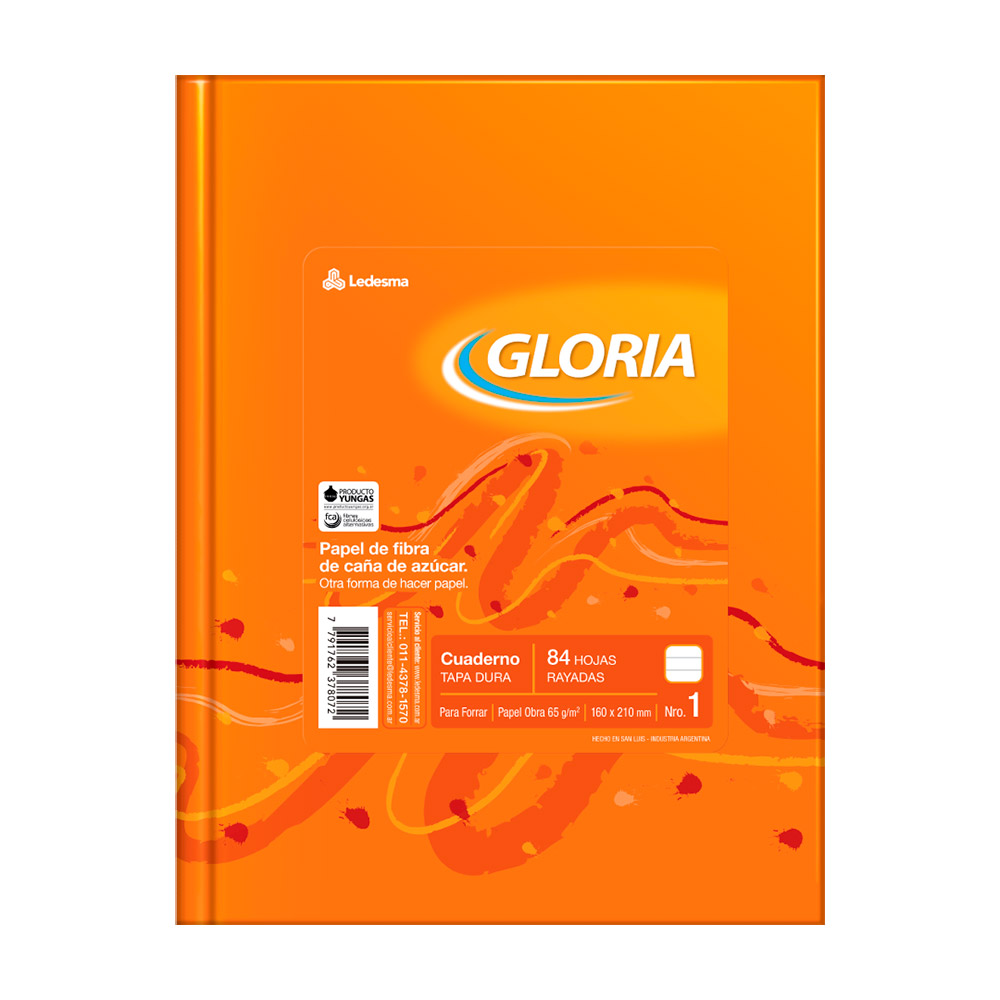 Cuaderno Gloria tapa de cartón, 16 x 21cm. 84 hojas rayadas