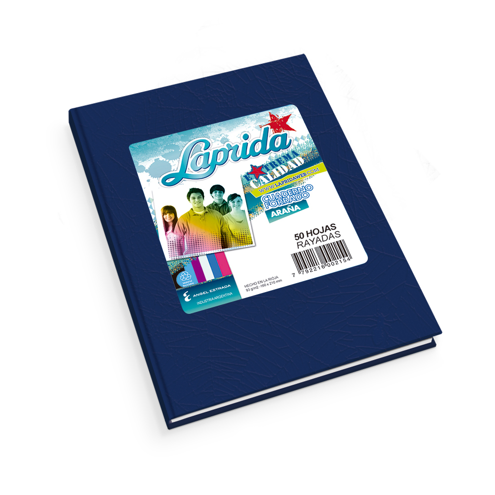 Cuaderno Araña Laprida tapa dura azul, 16 x 21cm. 50 hojas rayadas