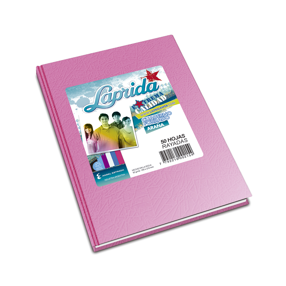 Cuaderno Araña Laprida tapa dura rosa, 16 x 21cm. 50 hojas rayadas