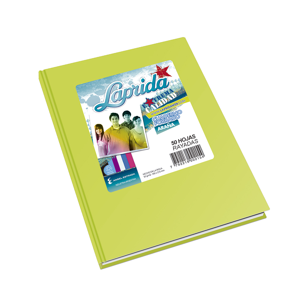 Cuaderno Laprida Araña verde manazana, 16x21cm. 50 hojas rayadas