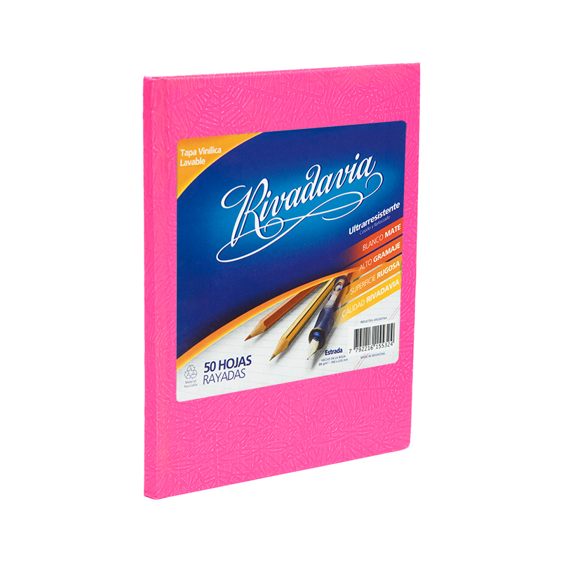 Cuaderno Araña Rivadavia tapa dura rosa, 16 x 21cm. 50 hojas rayadas