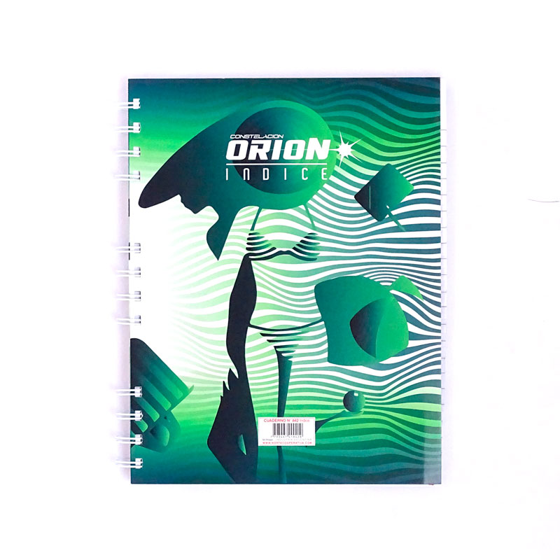 Cuaderno Índice espiralado Orión tapa flexible, 16 x 21cm. 84 hojas