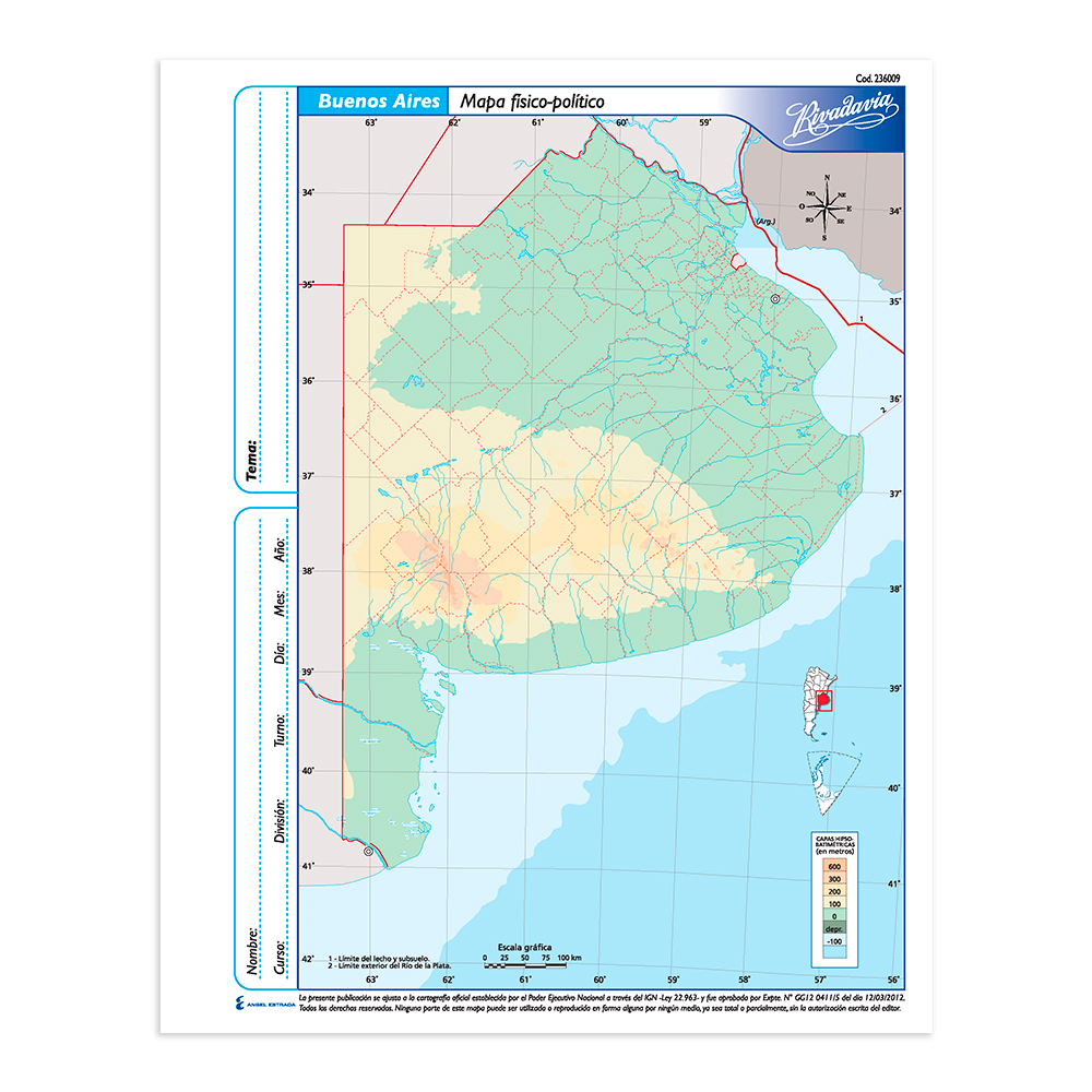 Mapa Buenos Aires político Rivadavia N°3, block de 40 mapas