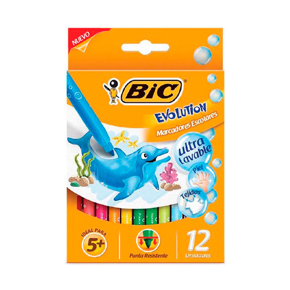 Marcadores escolares Bic Evolution, 12 colores