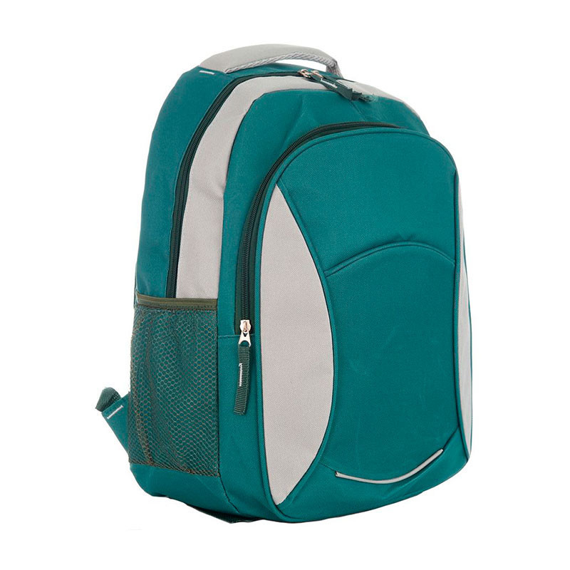 Mochila escolar RQ School lisa 17" verde oscuro y gris