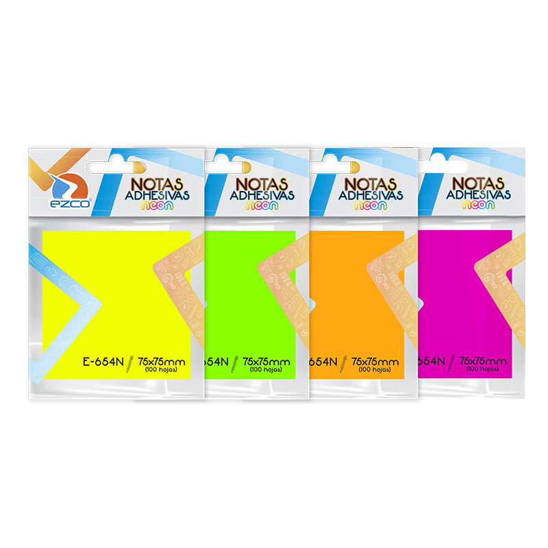 Notas Autoadhesivas Ezco E-654N colores surtidos, 75 x 75cm.block de 100 hojas