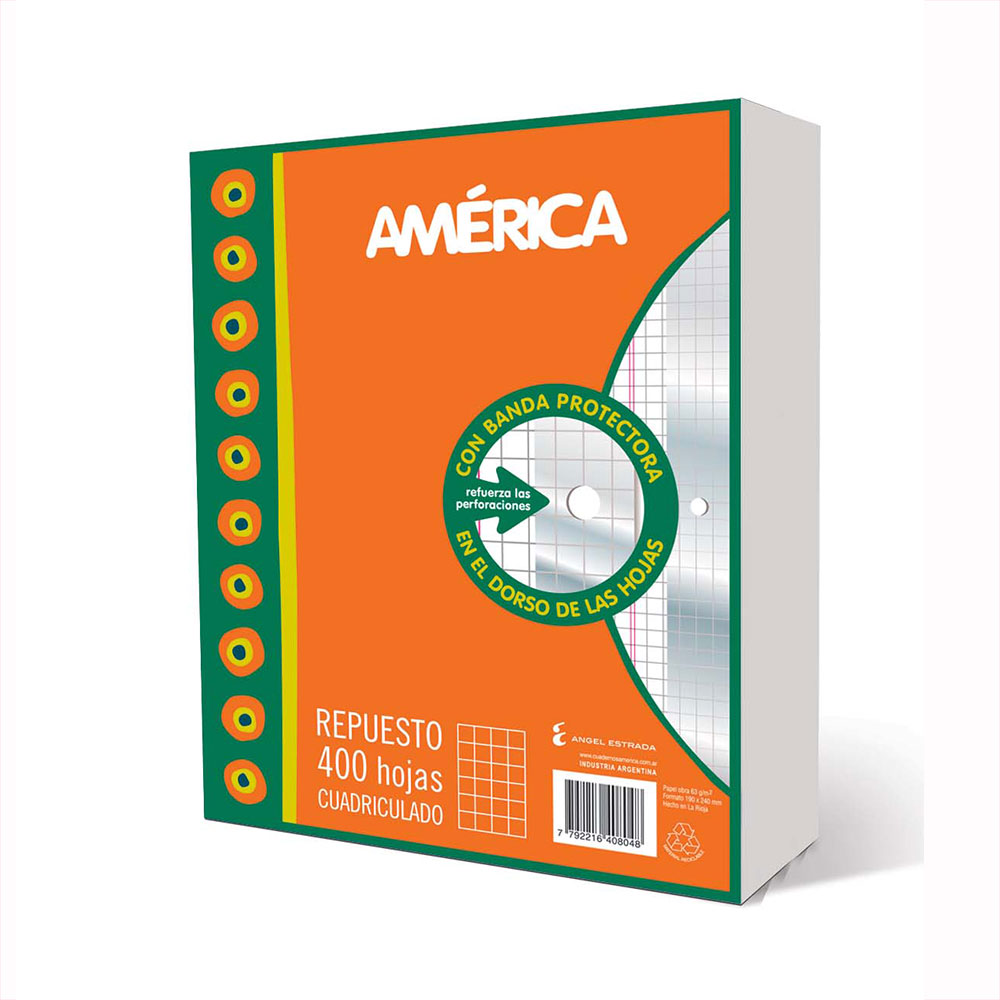 Repuesto con Banda América, 400 hojas cuadriculadas