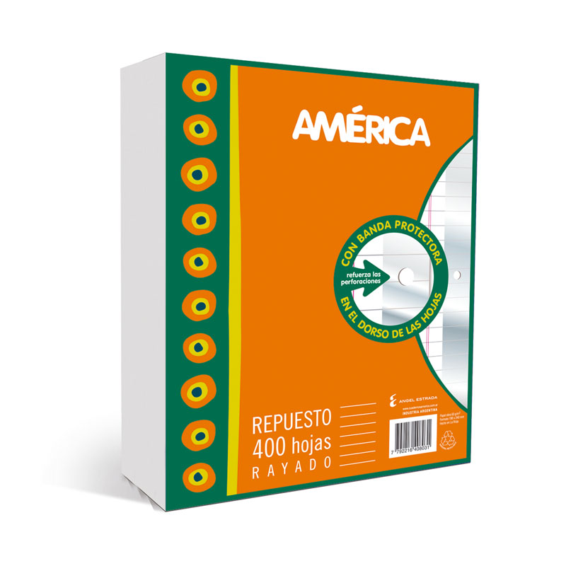 Repuesto con Banda América, 400 hojas rayadas