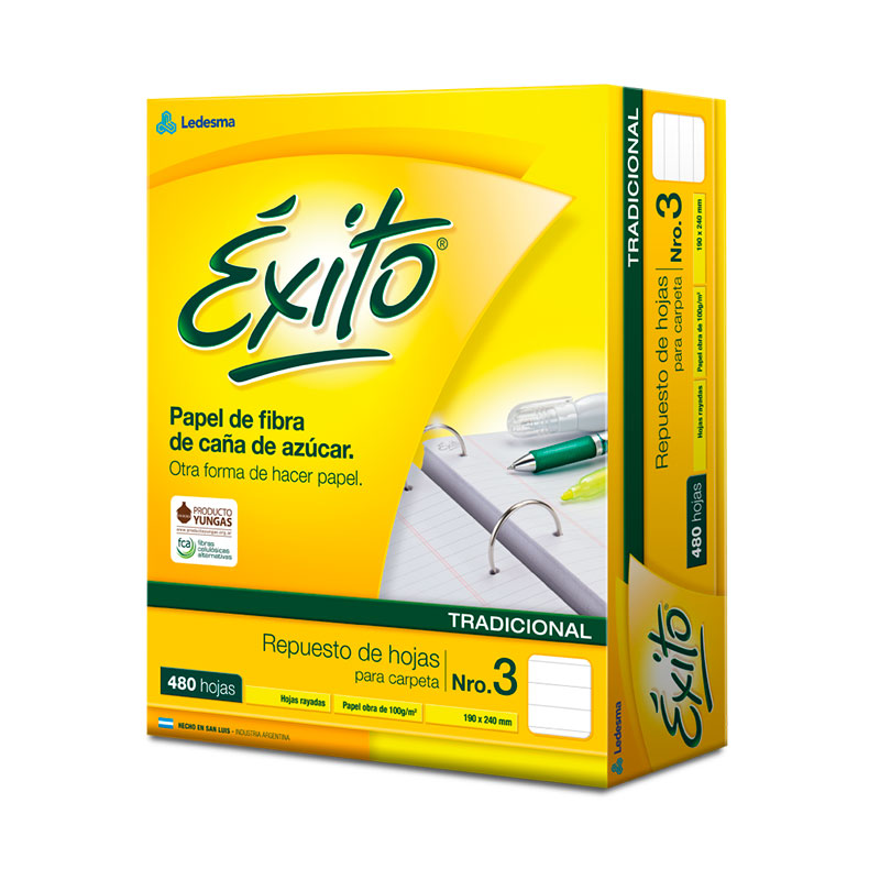 Repuesto Éxito Ecológico N°3, 480 hojas rayadas