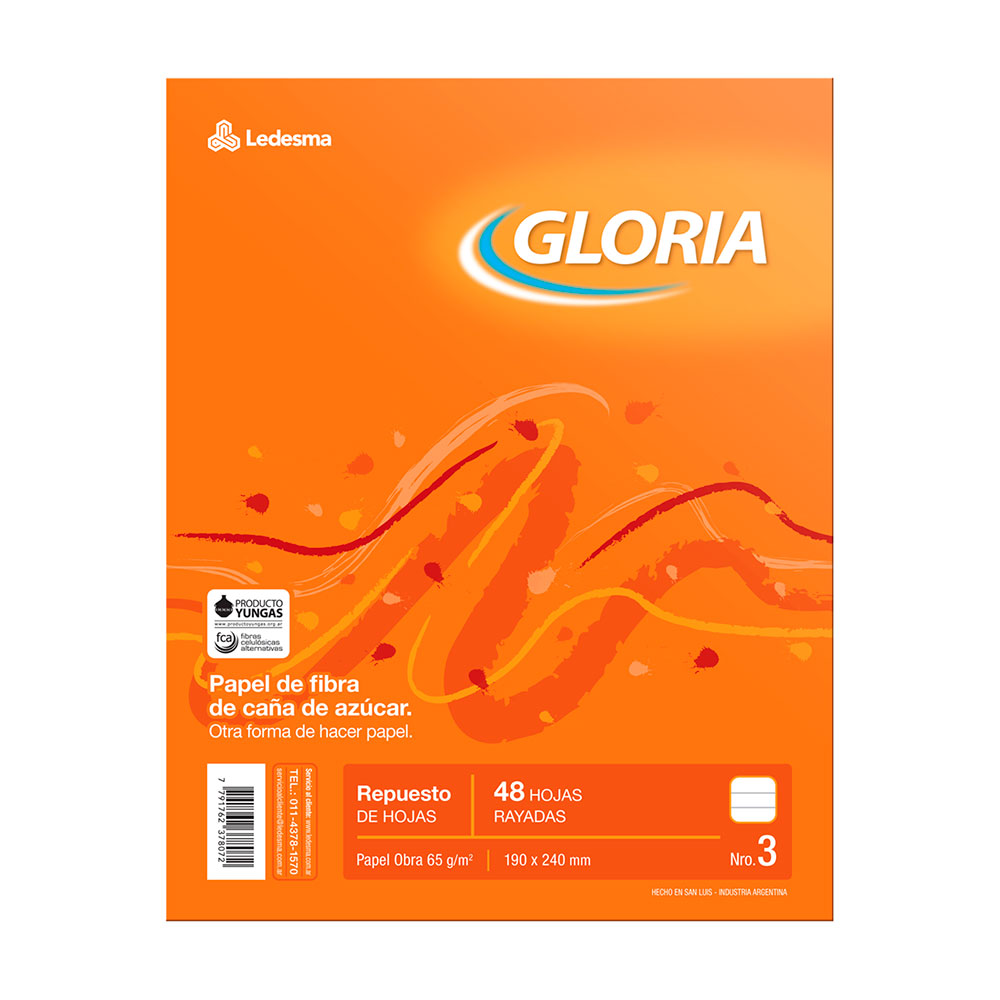 Repuesto Gloria N°3, 48 hojas cuadriculadas