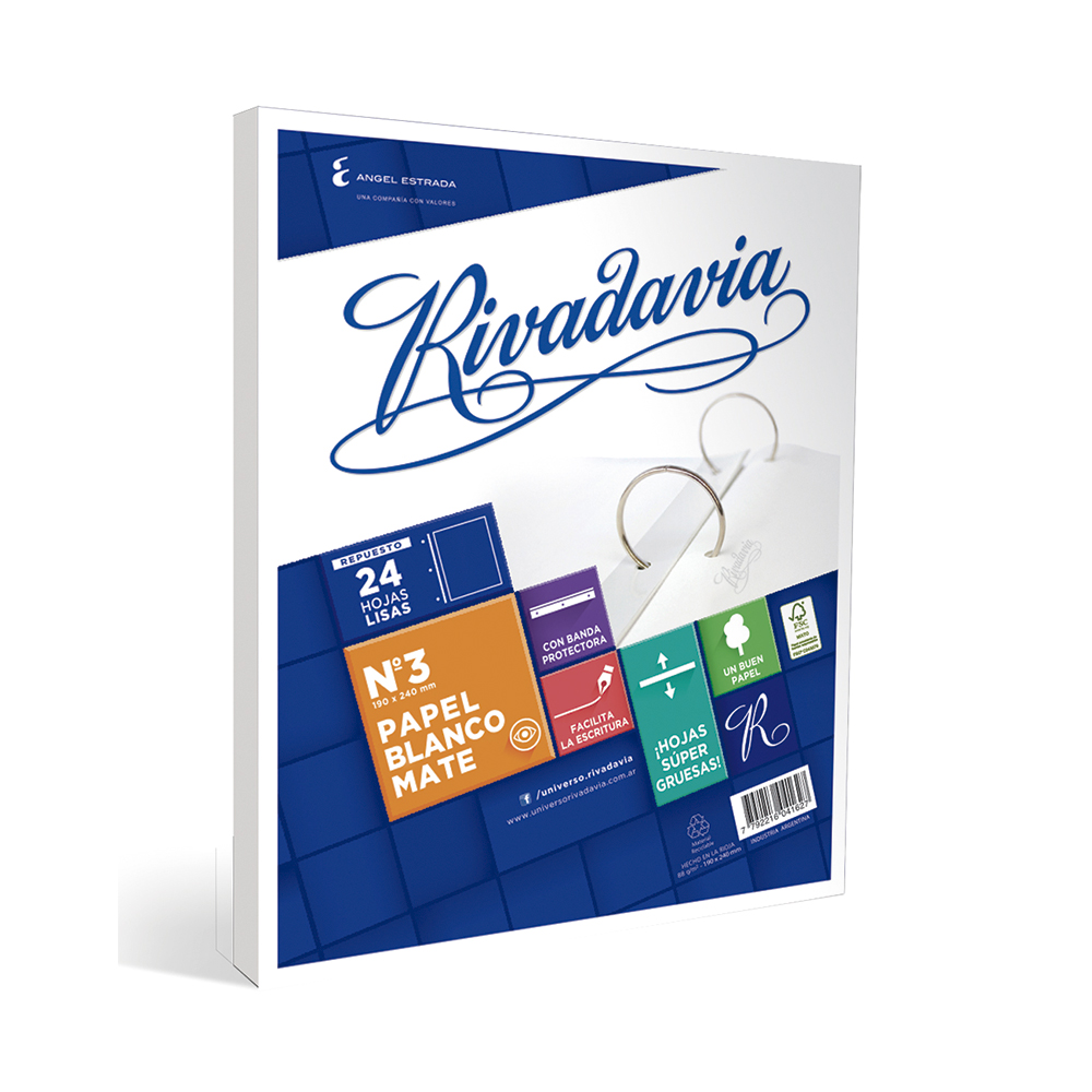 Repuesto con Banda Rivadavia, 24 hojas rayadas