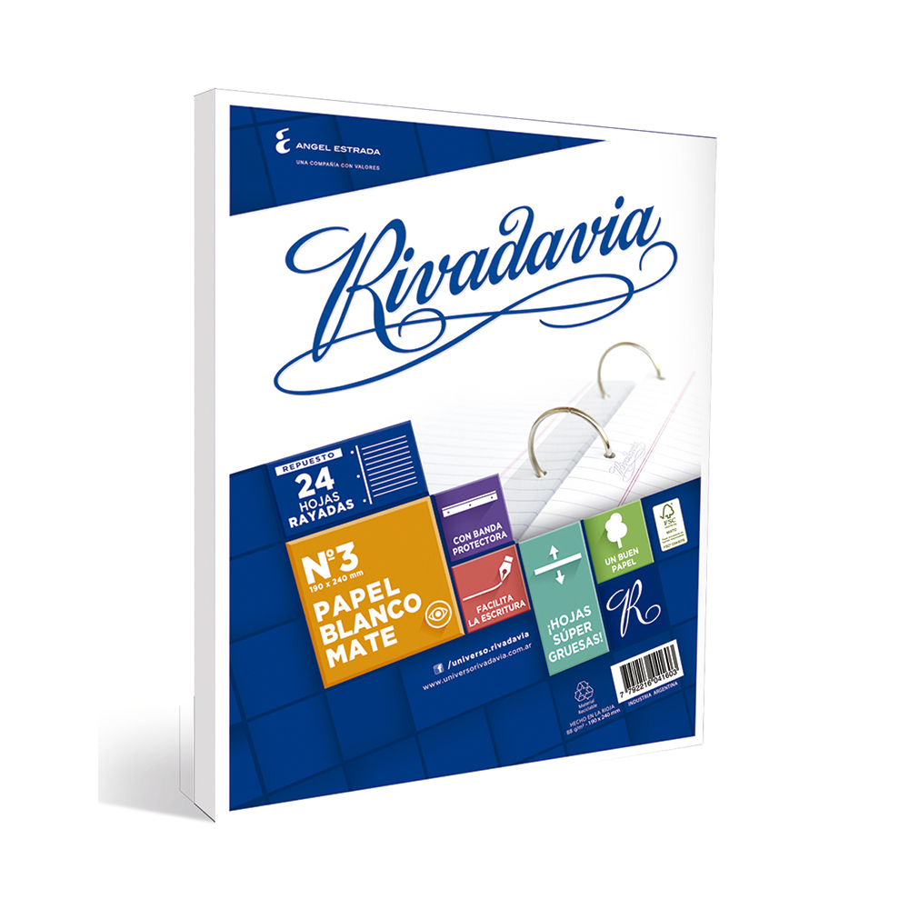 Repuesto con Banda Rivadavia, 24 hojas rayadas