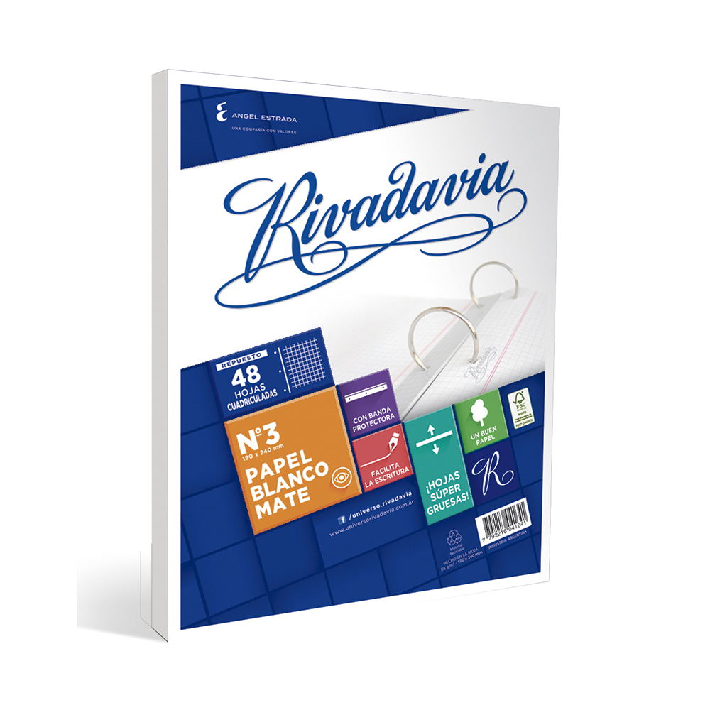 Repuesto con Banda Rivadavia, 48 hojas cuadriculadas