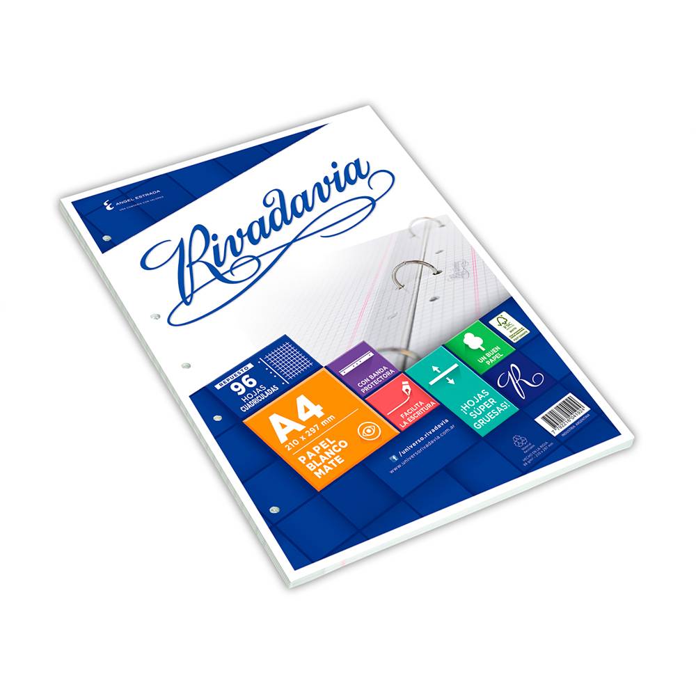 Repuesto con Banda Rivadavia, 96 hojas cuadriculadas