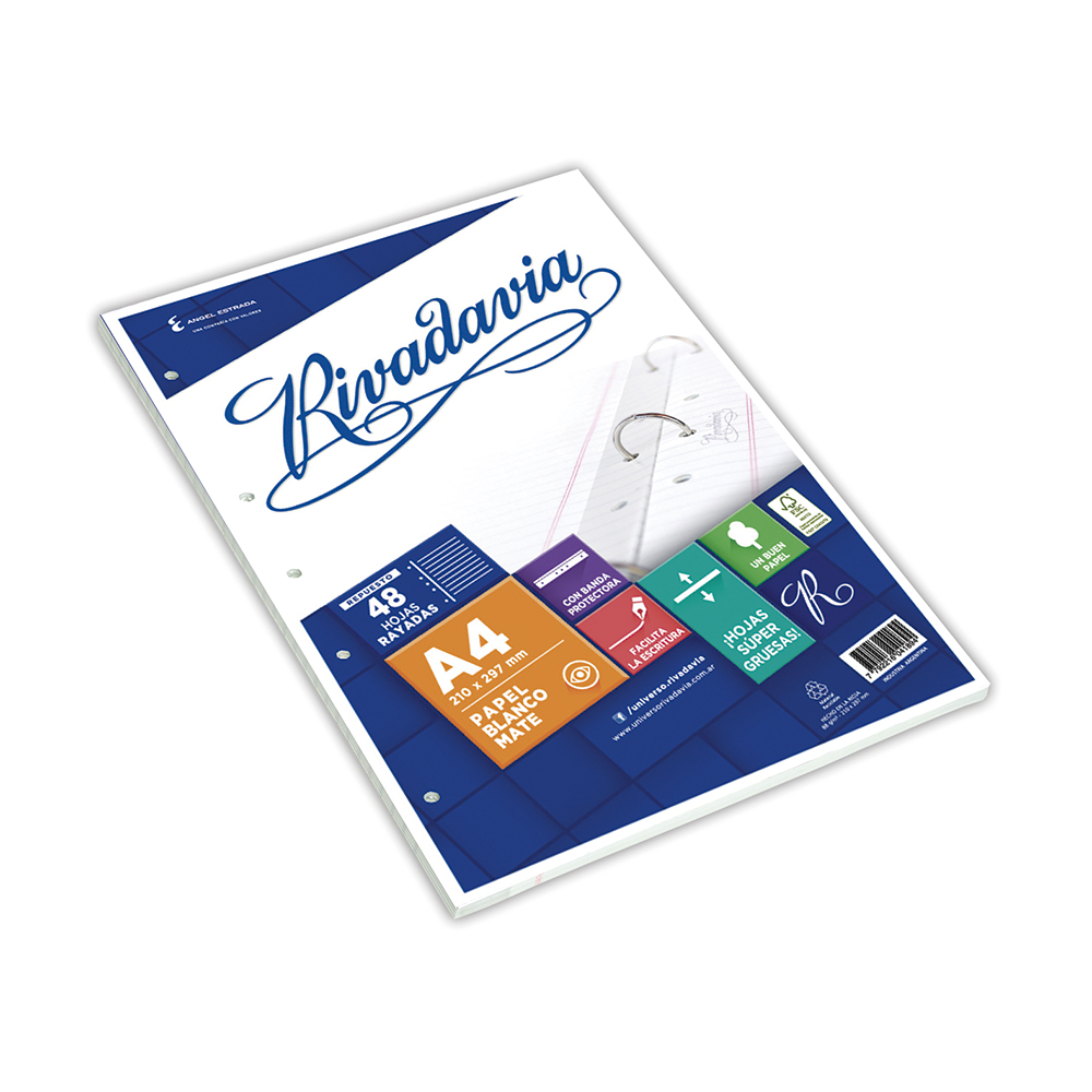 Repuesto Rivadavia A4, 48 hojas rayadas