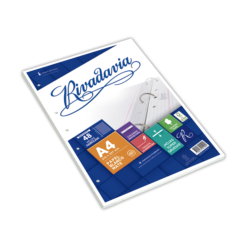 Repuesto Rivadavia A4, 48 hojas cuadriculadas