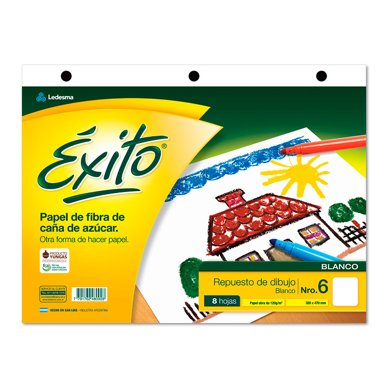 Repuesto de Dibujo Éxito N°6, 8 hojas blancas