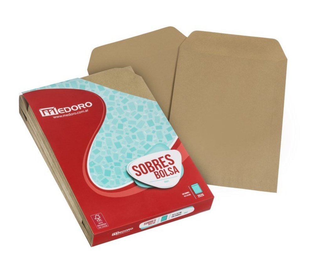 Sobre bolsa Kraft Medoro, 80g. 27 x 37cm. pack de 100 unidades