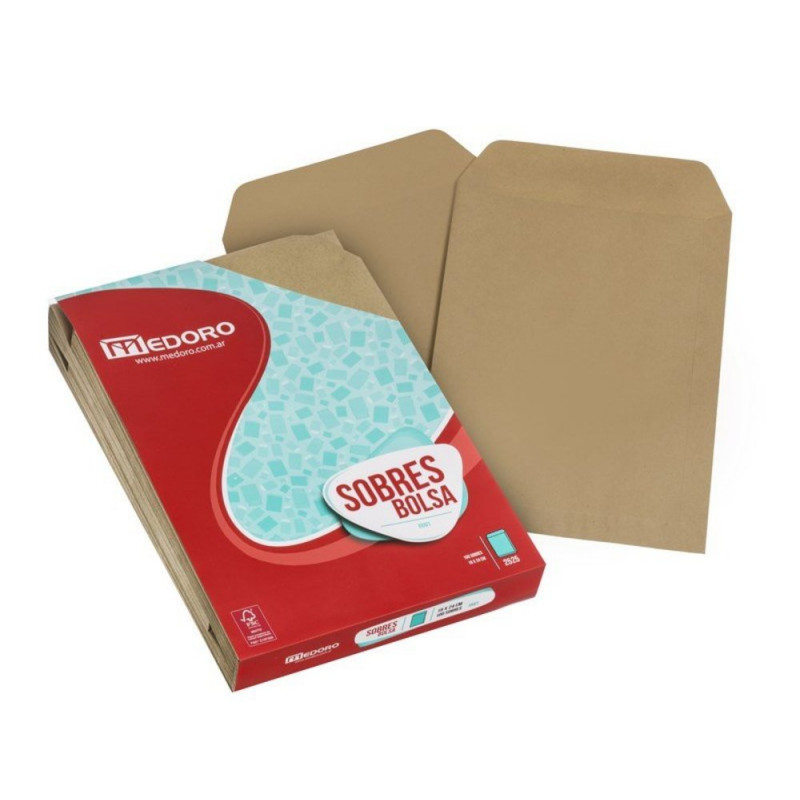 Sobre bolsa Kraft Medoro, 80g. 19 x 24cm. pack de 100 unidades