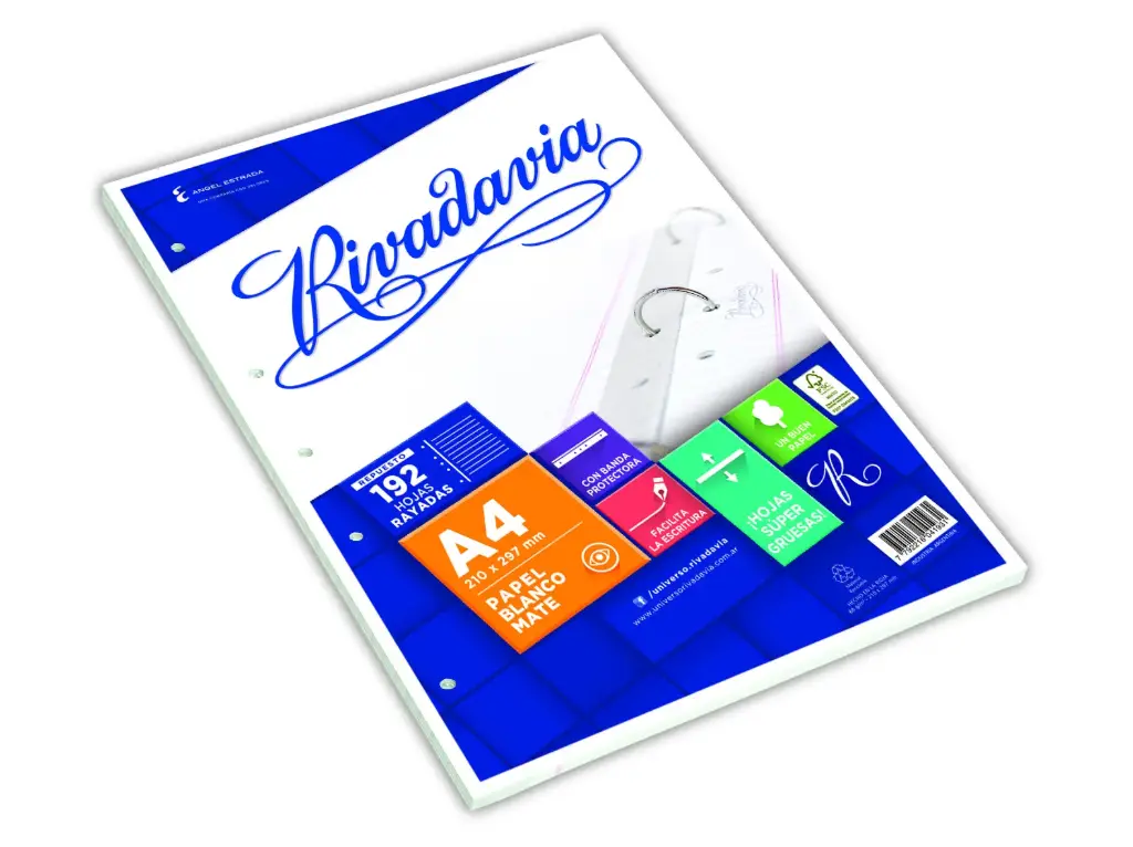 Repuesto Rivadavia Banda A4, 192 hojas rayadas