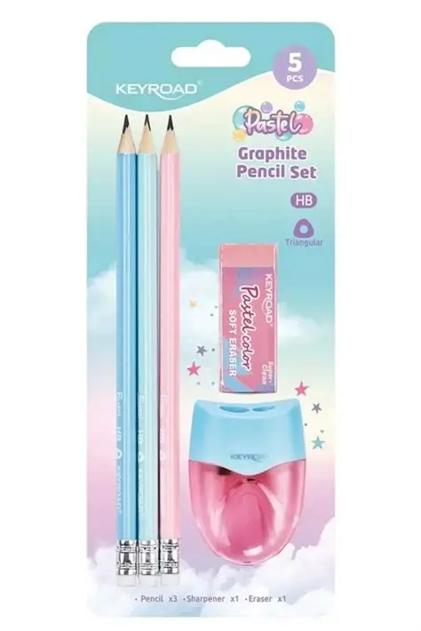 Set Keyroad Pastel 3 lápiz + sacapunta + goma(copia)