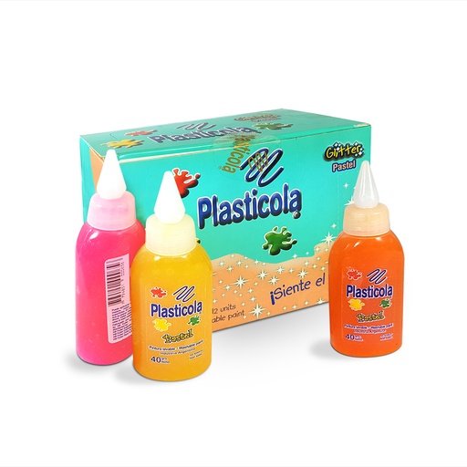 [PLASTBRPAS12] Adhesivo Brillo Plasticola colores Pastel, 38g. pack de 12