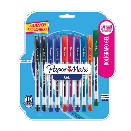 [PAPERGELX10] Bolígrafo Paper Mate Gel, blister de 10 colores