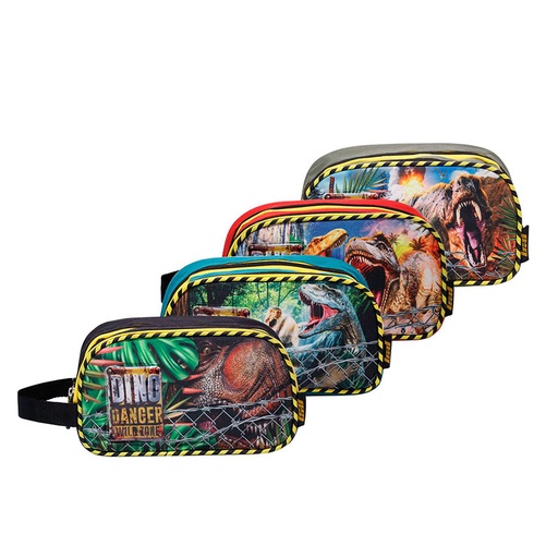 [LSDCADIVDINO] Cartuchera de 2 cierres con divisiones LSyD Dinos Danger