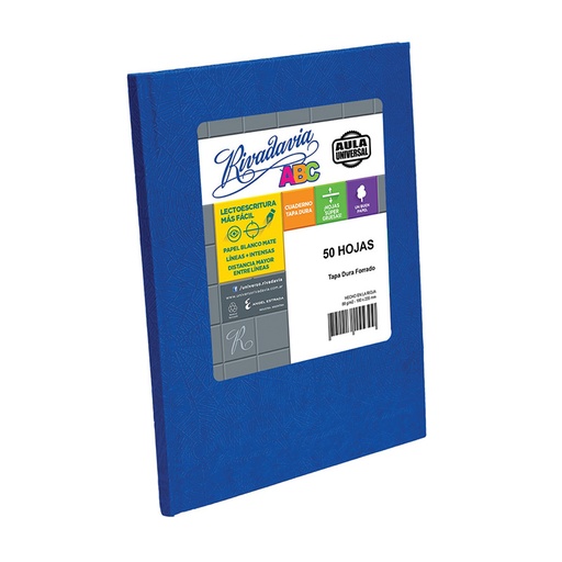 [ABC1923A48AUC] Cuaderno Araña Rivadavia ABC Aula tapa dura azul, 19 x 23cm. 50 hojas cuadriculadas cuadro grande