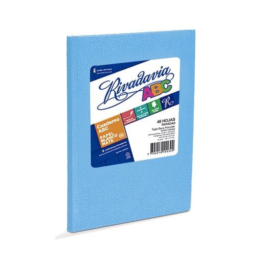 [ABC1923CE48R] Cuaderno Araña Rivadavia ABC tapa dura celeste, 19 x 23cm. 48 hojas rayadas