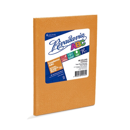 [ABC1923NA48R] Cuaderno Araña Rivadavia ABC tapa dura naranja, 19 x 23cm. 48 hojas rayadas