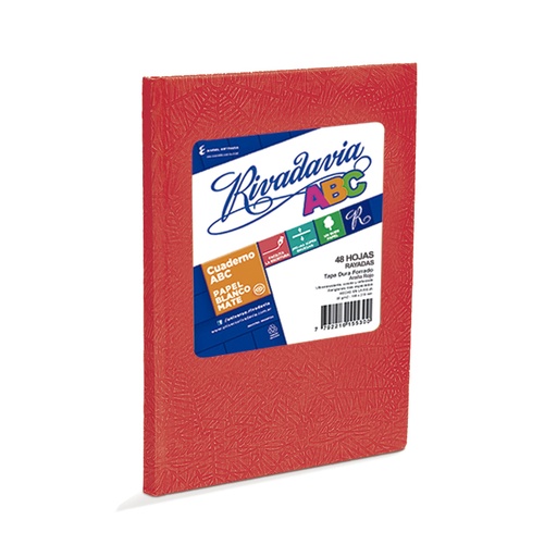 [ABC1923RO48R] Cuaderno Araña Rivadavia ABC tapa dura rojo, 19 x 23cm. 48 hojas rayadas