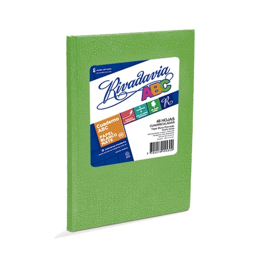 [ABC1923VE48C] Cuaderno Araña Rivadavia ABC tapa dura verde, 19 x 23cm. 48 hojas cuadriculadas