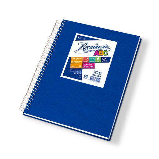 [ABC2127AZ60R] Cuaderno espiralado Rivadavia ABC tapa de cartón azul, 21 x 27cm. 60 hojas rayadas