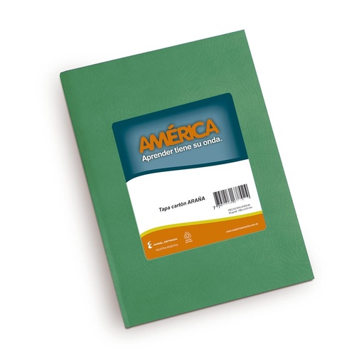 [AMERVERD82RA] Cuaderno Araña América tapa dura verde, 16 x 21cm. 82 hojas rayadas