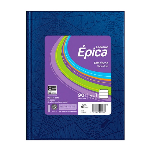 [EPICA1AZUL48R] Cuaderno araña Épica N°1, tapa dura azul, 19 x 21cm. 48 hojas rayadas